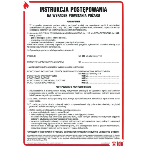 INSTRUKCJA PPOŻ - INSTRUKCJA POSTĘPOWANIA W PRZYPADKU POWSTANIA POŻARU - DB 003 DN CN