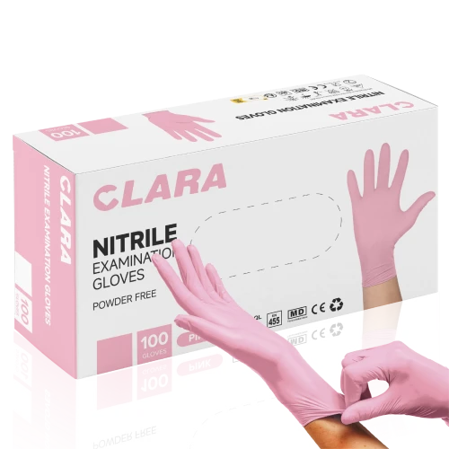 Rękawiczki Nitrylowe Bezpudrowe Różowe CLARA 100 sztuk 